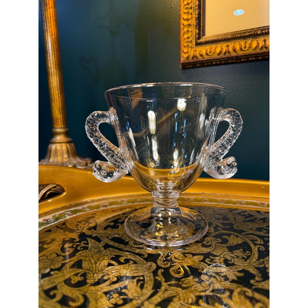 Vintage‎ Glass Pedestal cup with Figural Fish Handles